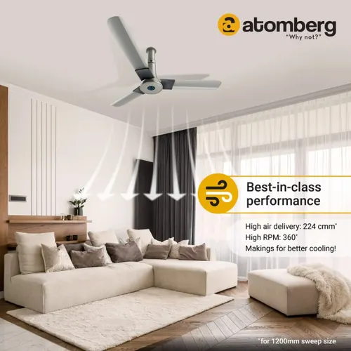 Atomberg Studio Plus 1200 mm BLDC Ceiling Fan with Remote Control & LED Indicators (Sand Grey) 3 Atomberg Studio Plus 1200 mm BLDC Ceiling Fan with Remote Control & LED Indicators (Sand Grey)