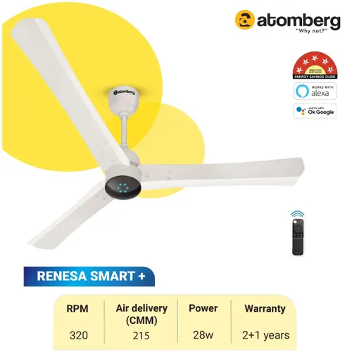 Atomberg Renesa Smart Plus 1200 mm BLDC Ceiling Fan with IoT, Remote Control & LED Indicators | Pearl White 2 Atomberg Renesa Smart Plus 1200 mm BLDC Ceiling Fan with IoT, Remote Control & LED Indicators | Pearl White