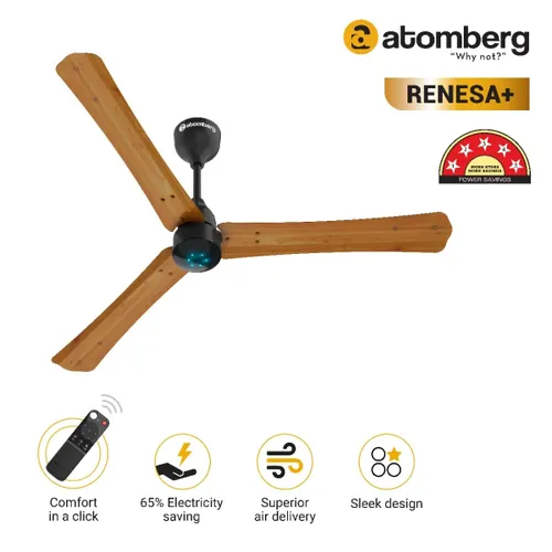 Atomberg Renesa Plus 1200 mm BLDC Ceiling Fan with Remote Control & LED Indicators | Golden Oakwood