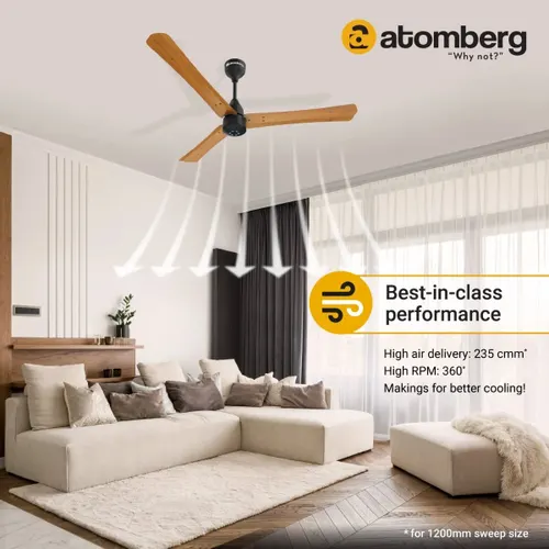 Atomberg Renesa Plus 1200 mm BLDC Ceiling Fan with Remote Control & LED Indicators | Golden Oakwood