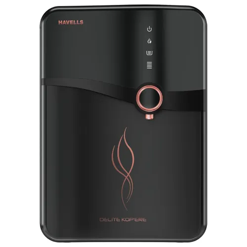 Havells Delite Kop'ere Water Purifier with 7 Stage Purification | 6.5 Litres Tank | Convenient Jog Dial | LED Purification | Germicidal UV (Black)