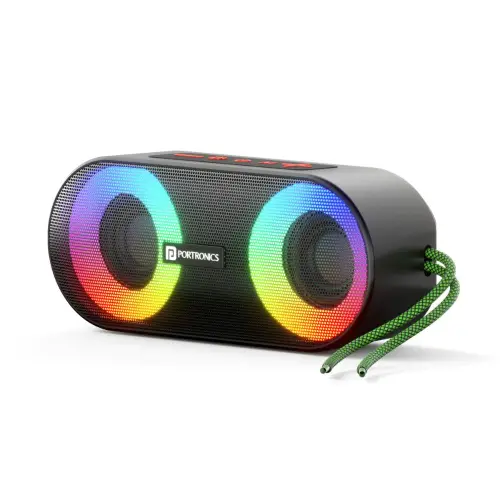Portronics Pixel 3 Portable Bluetooth Speaker with Up To 7 Hours Playtime, IPX7 Water Resistant, RGB Lights, FM, AUX,TF Card & USB Drive (Black)