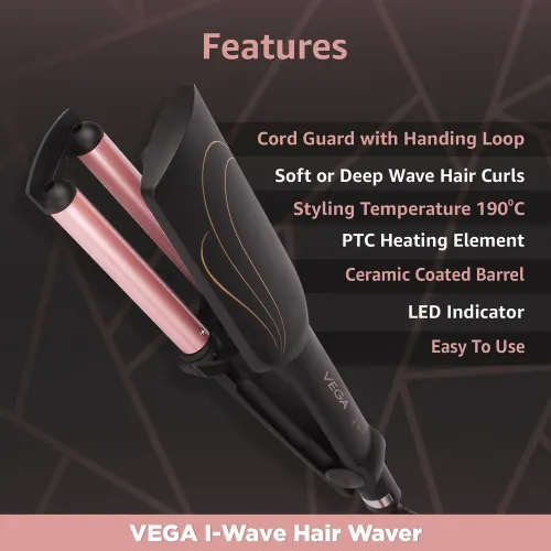 Vega I-Wave Hair Waver with PTC Heating Element | Black (VHWR-01)