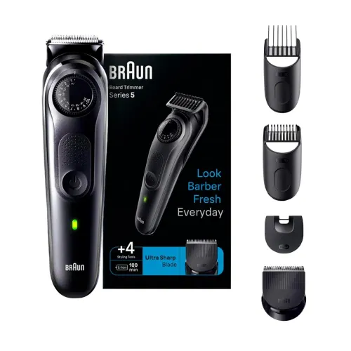 Braun Beard Trimmer for Men with Ultra Sharp Blades | 39 Length Settings | 100-Min Runtime | Waterproof | 5 min Quick Charge (BRAUNBT5410)