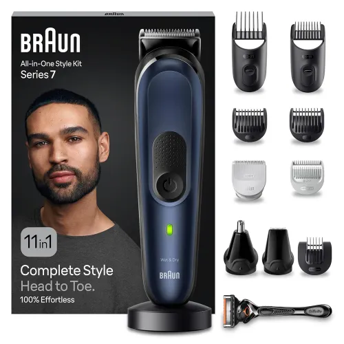 Braun 11-in-1 Trimmer for Men with 100-Min Runtime | Waterproof | precision trimmer | 5-quick charge | Body Trimmer For Face, Hair, Body, Ear, Nose, Private parts (BRAUNMGK7450)