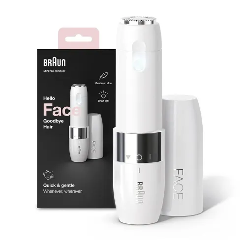 Braun Mini Electric Facial Hair Remover for Women with Smartlight | for Upper Lips | Chin | Cheeks | Peach Fuzz and Quick | Instant | Gentle | Painless | Smooth Skin | Glow On-The-Go (BRAUNFS1000)