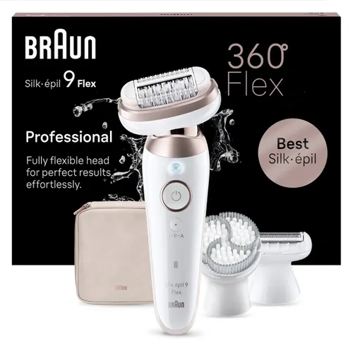 Braun Silk-Epil 9 Flex 9-060 Pouch Epilator for Women with Flexible Head for Easier | Anti-Slip Grip and Pressure Control | Deep Body Exfoliation Brush (BRAUNSE9060)