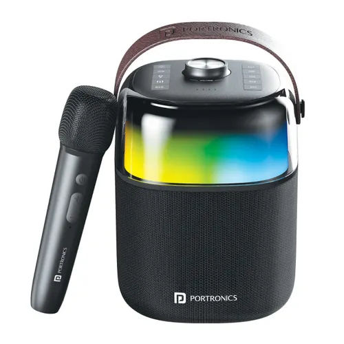Portronics Dash 4 Portable Wireless Speaker with Karaoke Mic,6 Hours of Playback, 50W HD Clearity Speaker, IPX5 Water Resistant, RGB Lighting (Black)