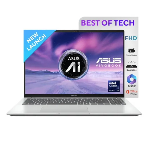 ASUS Vivobook 16 AI Laptop 2025 (Intel Core Ultra 5/ 16GB RAM/ 512GB SSD/ 16 Inch (40.64 cm) WUXGA Display/ Intel Graphics/ Backlit Keyboard / Win 11/ MS-Office) X1607CA-MB142WS