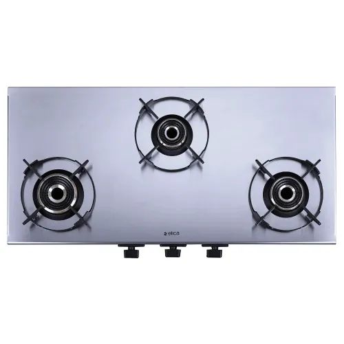 Elica 77 cm Cooktop with 3 Brass Burners | Manual Ignition | Crown shape euro coated pan support | Crown shape euro coated pan support (INOXHD3B77)