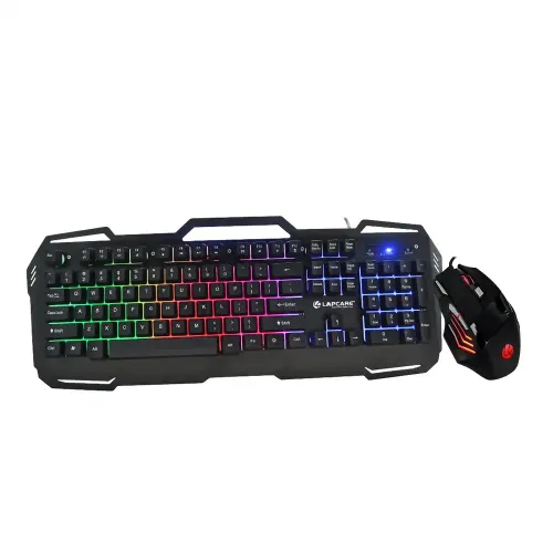 Lapcare Champ Series Fighter Gaming Combo with Mouse (LED Rainbow, DPI 3600, 7 Buttons, 603Ep Sensor) & USB Keyboard (LED Membrane & US Layout, 50M Lifespan, Multimedia Hotkeys) LGC-222