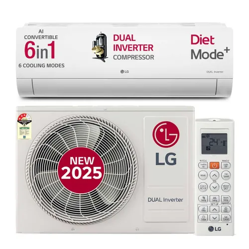 LG 1 Ton 5 Star AI DUAL Inverter Split AC | Copper | AI Convertible 6 in 1 | VIRAAT Mode| Faster Cooling| Energy Saving| 4 Way Swing | HD Filter with Anti Virus Protection (US-Q14KNZE, White) 2025 Model