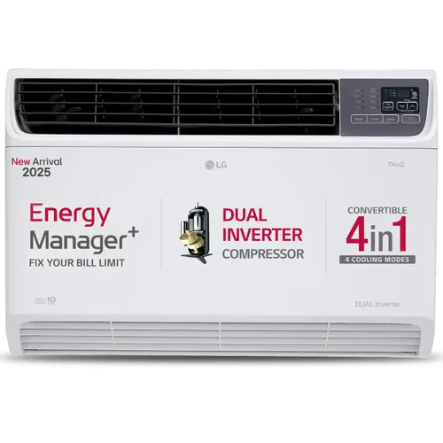 LG 2 Ton 4 Star DUAL Inverter Window AC | Copper | Wi-Fi | Smart Energy Manager | Convertible 4 in 1 Cooling | 4 Way Swing | Faster Cooling (UW-Q24WWYA, White) 2025 Model