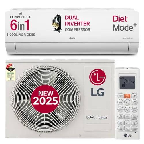LG 1.5 Ton 3 Star AI DUAL Inverter Split AC | Copper | AI Convertible 6 in 1 | VIRAAT Mode| Faster Cooling| Energy Saving| 2 Way Swing | HD Filter with Anti Virus Protection (US-Q18KNXE, White) 2025 Model