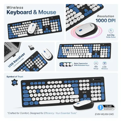 EVM WLKM-045 Wireless Keyboard and Mouse Combo (White)