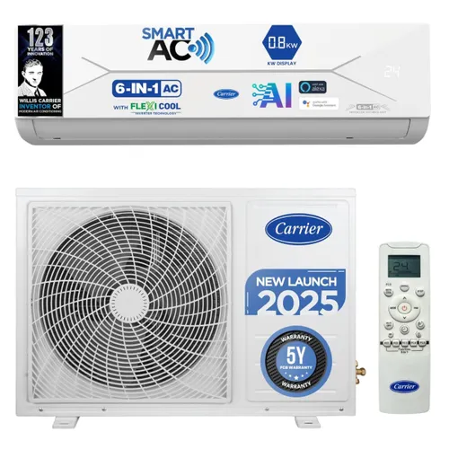 Carrier 1.5 Ton 3 Star Flexicool Inverter Wi-Fi Smart Split AC | Coppper | 6 in 1 Convertible | HD and PM 2.5 Filter | White) 2025 Model