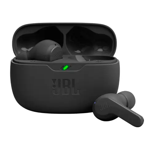 JBL Wave Beam with Deep Bass Sound, Up to 32 Hours Battery Life, IP54 Certified Earbuds and IPX2 Charging Case (Black)
