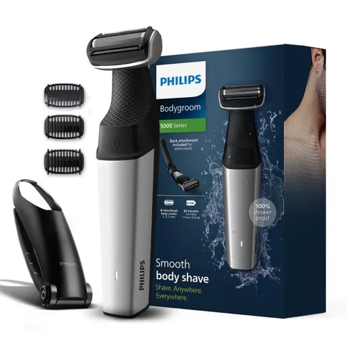 Philips Bodygroom Series 5000 Showerproof Groin and Body Shaver with 3 Body Combs | Back Reach Attachment | 5 min quick charge | Cordless use (BG5021/15)