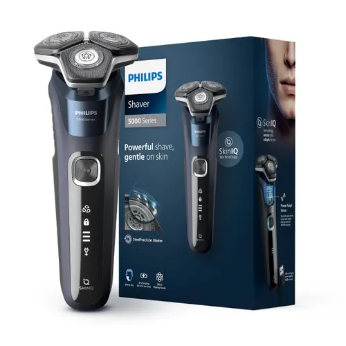 Philips Shaver Series 5000 Wet & Dry Electric Shaver with Steel Precision Blades, 360-D Flexing Heads, Power Adapt Sensor (S5885/28)