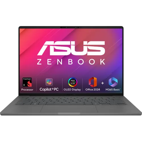 ASUS Zenbook A14, AI Powered Laptop (Snapdragon X X1 26 100/ 16GB LPDDR5X RAM/ 512GB SSD/ 14 Inch (35.56 cm) WUXGA OLED Display/ Qualcomm Adreno GPU Graphics/ ErgoSense Backlit Keyboard with Copilot Key/ Windows 11/ MS-Office) UX3407QA-QD259WS