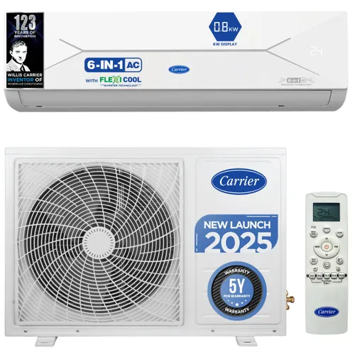 Carrier 2 Ton 5 Star Flexicool Inverter Split AC | Coppper | 6 in 1 Convertible | HD and PM 2.5 Filter | White) 2025 Model