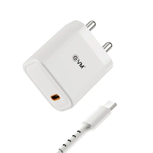 EVM PD 25W Fast Charging Adapter with 1 Meter USB Type-C Cable (EVM-CH-013)