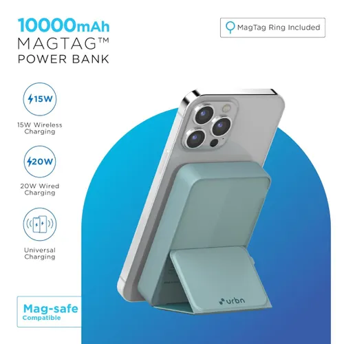 URBN 10000 mAh Stand Magsafe Power Bank with 15W Wireless Charging | 20W Wired Charging | Magtag Ring (Teal) 3 URBN 10000 mAh Stand Magsafe Power Bank with 15W Wireless Charging | 20W Wired Charging | Magtag Ring (Teal)