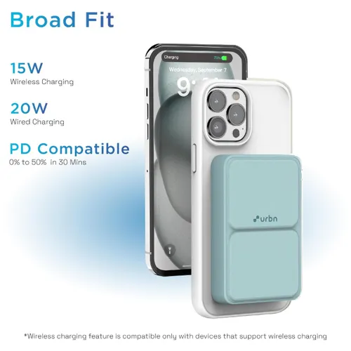 URBN 10000 mAh Stand Magsafe Power Bank with 15W Wireless Charging | 20W Wired Charging | Magtag Ring (Teal) 5 URBN 10000 mAh Stand Magsafe Power Bank with 15W Wireless Charging | 20W Wired Charging | Magtag Ring (Teal)