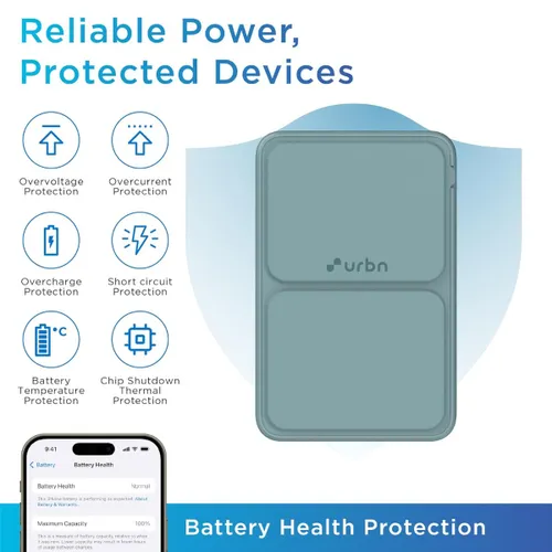 URBN 10000 mAh Stand Magsafe Power Bank with 15W Wireless Charging | 20W Wired Charging | Magtag Ring (Teal) 7 URBN 10000 mAh Stand Magsafe Power Bank with 15W Wireless Charging | 20W Wired Charging | Magtag Ring (Teal)