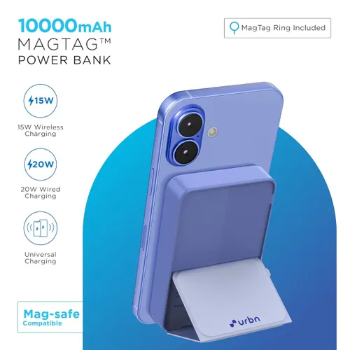 URBN 10000 mAh Stand Magsafe Power Bank with 15W Wireless Charging | 20W Wired Charging | Magtag Ring (Ultramarine) 5 URBN 10000 mAh Stand Magsafe Power Bank with 15W Wireless Charging | 20W Wired Charging | Magtag Ring (Ultramarine)