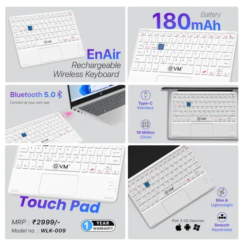 EVM WLK-009 EnAir Rechargeable Wireless Keyboard (White)
