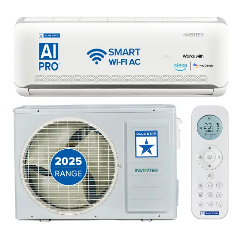 Bluestar 1 Ton 5 Star Inverter Split AC | 4-Way Swing | HEPA & Anti-Microbial Filter | Defrost & Self Clean Technology (ID512NNURS, White) 2025 Model