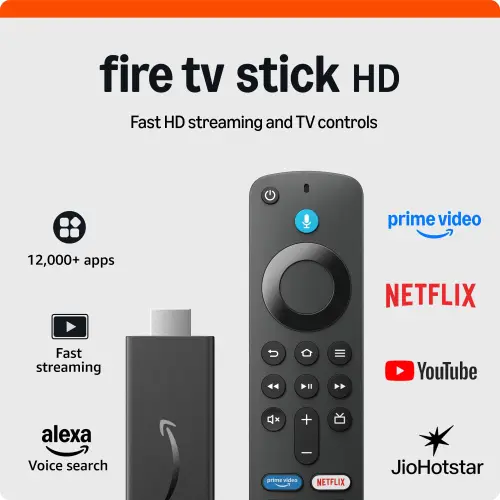 Amazon Fire TV Stick HD, Alexa Voice Remote with TV power & volume controls, full HD streaming device