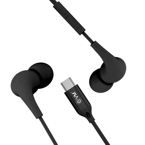 EVM-HF-01 Type-C Earphone with Superior Sound Quality, Volume & Call Control slider, In-built Mic, Black