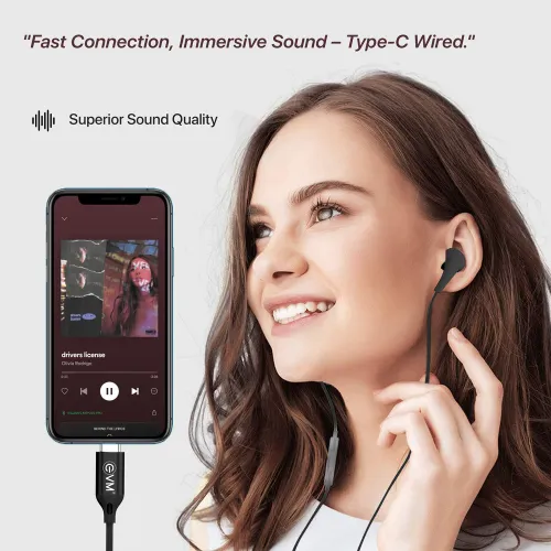 EVM-HF-01 Type-C Earphone with Superior Sound Quality, Volume & Call Control slider, In-built Mic, Black