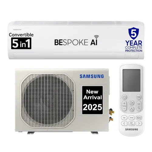 Samsung 2 Ton 3 Star Inverter Split AC | 5-step Convertible | 4-way Swing | Cool Even at 58 Deg C | Fast Cooling | Low Noise | AI Energy Mode | AI Auto Cooling (AR50F24D1XH, White) 2025 Model