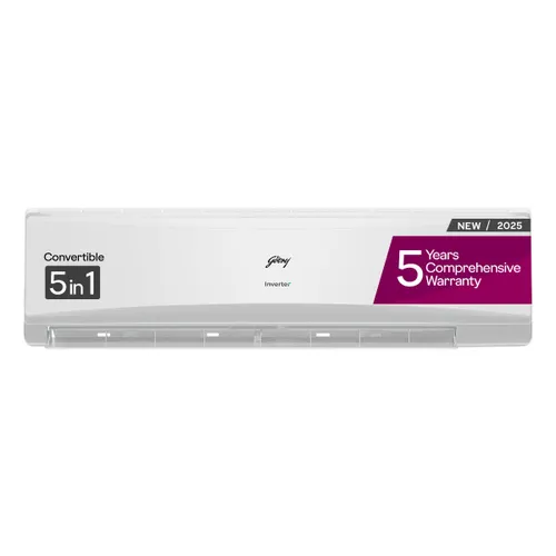 Godrej 2 Ton 5 Star Inverter Split AC | 5-in-1 Convertible | Heavy Duty Cooling | Smart Diagnosis | Silent Operation | Tri-Filtration | i-Sense Tech (SIC24LTC5-WWR, White) 2025 Model