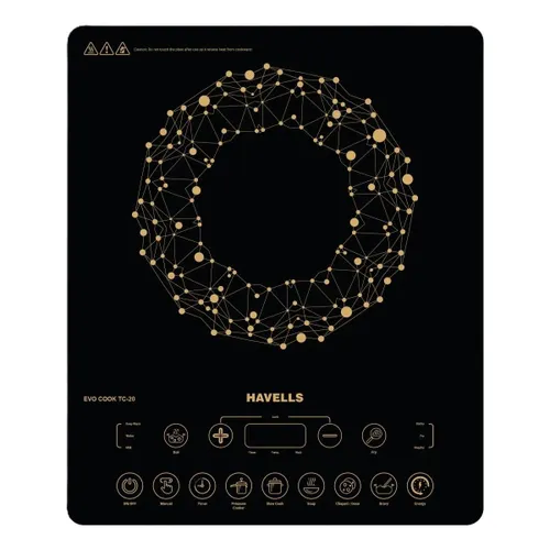 Havells Evo Cook TC20 Induction Cooktop with 6000 V Triple Surge Protection, Touch Controls, Power & Temperature Modes, 2000 W, 8 Cooking Options, Black