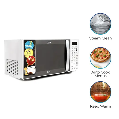 IFB 25 Litres Convection Microwave with Glass Door, Auto Cook Menus, Steam Clean, Keep Warm (25SC4, Black)