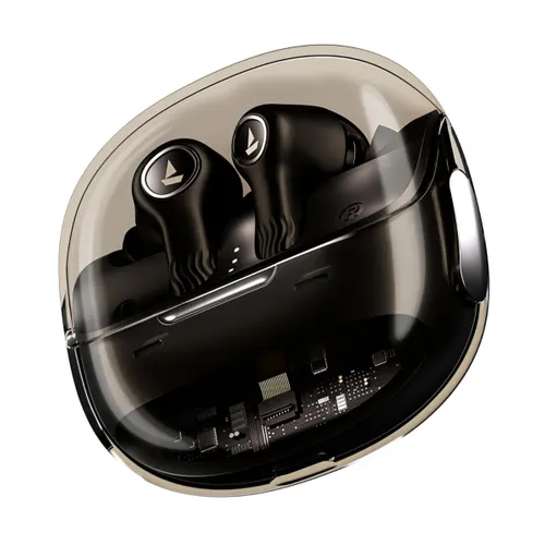 boAt Nirvana Crystl Wireless Earbuds | Transparent Case | 360 Degree Spatial Audio | Up to 32dB ANC | 100Hrs Battery | 4 Mics ENx | Dual Pair | App Support ( Quantum Black )