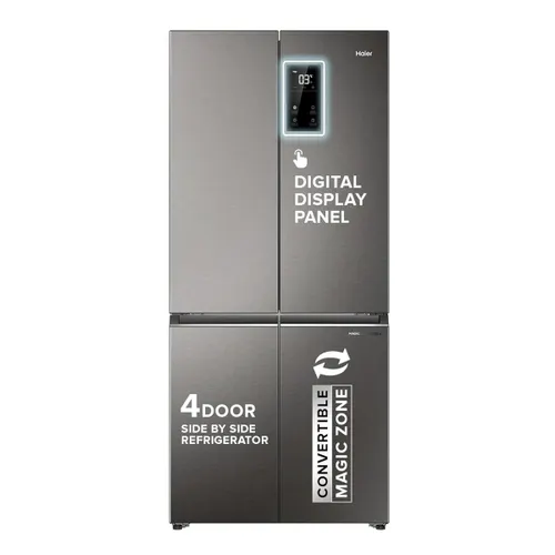 Haier 520 Litres 3 Star Four Door Side by Side Refrigerator | Deo Fresh Technology | Convertible 85% Fridge Space | No Wall Partition | Magic Cooling | Toughened Glass (HRB-600IS, Inox Steel)