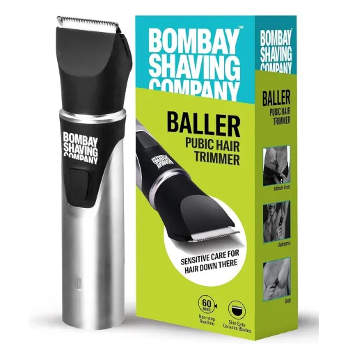 Bombay Shaving Company Baller Pubic Hair Trimmer with Type-C Charging, 60 min Runtime, Flash Charging, Silver