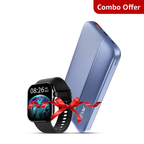 Combo Offer - Noise ColorFit Ultra 3 Smartwatch (Jet Black) and EVM EnBolt 10000mAh Power Bank (Purple)