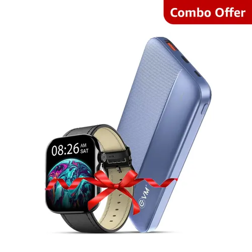 Combo Offer - Noise ColorFit Ultra 3 Smartwatch (Classic Black) and EVM EnBolt 10000mAh Power Bank (Purple)