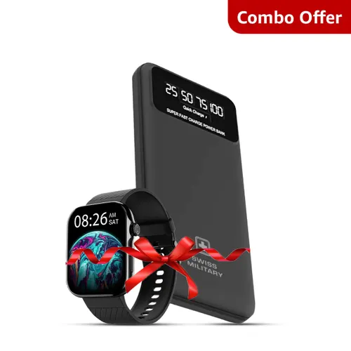 Combo Offer - Noise ColorFit Ultra 3 Smartwatch (Jet Black) and Swiss Military Electra 10000 mAh Powerbank (Black)