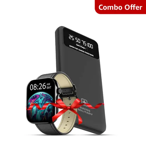 Combo Offer - Noise ColorFit Ultra 3 Smartwatch (Classic Black) and Swiss Military Electra 10000 mAh Powerbank (Black)