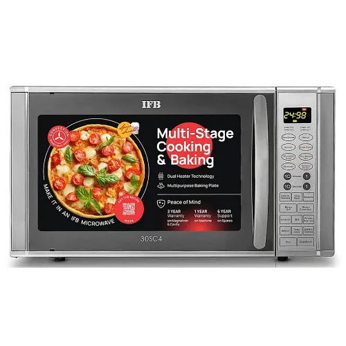 IFB 30 Litres Convection Microwave Oven with 101 Autocook Menus | Auto Defrost | Steam Clean | Grill Mode (30SC4, Metallic Silver)