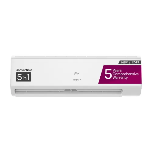 Godrej 1.5 Ton 5 Star Inverter Split AC | 5-in-1 Convertible | Pure Air Filter | High Ambient Cooling | Self Diagnosis | Hydrophilic Blue Fins (SIC18ITC5-WZS, White) 2025 Model