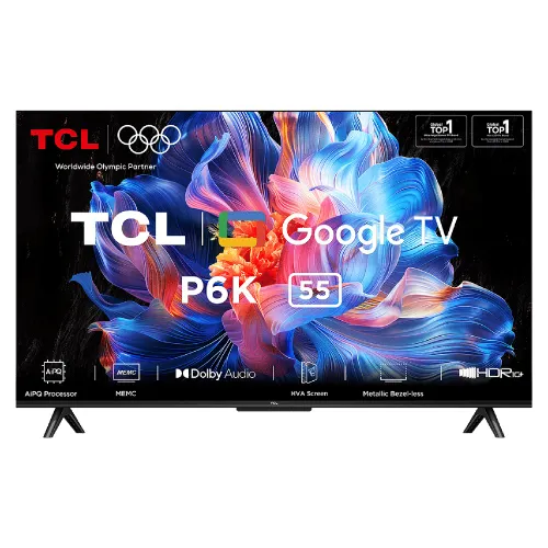TCL P6K Series 139 cm (55 inch) 4K Ultra HD LED Smart Google TV | AiPQ Processor | HDR10 & HLG | 2.0 Channel Audio | 60Hz Refresh Rate | Metallic Bezel-Less Design (55P6K)