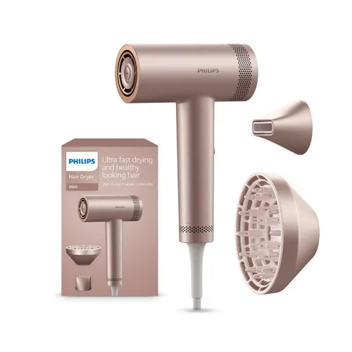 Philips Hydrating Hair Dryer with ThermoShield Advanced Technology, Ion Function, Brushless DC Motor, Mositure Rich Shine & Frizz Reduction, 1400 W, Rose Champagne - BHD837/10